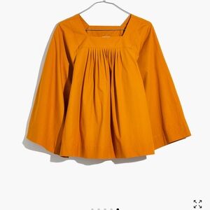 Madewell mustard yellow Blouse with Bell Sleeves and Bib Collar
